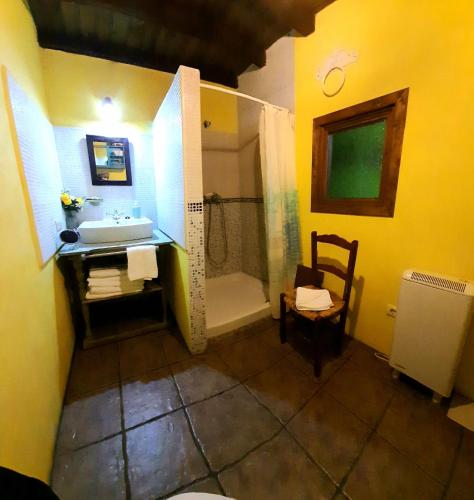 a bathroom with a sink and a shower at La Dueña I in Miranda del Castañar