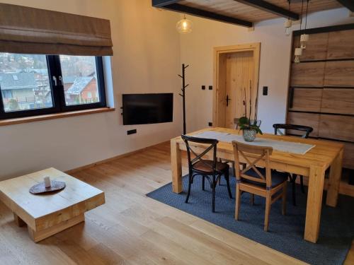 Televízia a/alebo spoločenská miestnosť v ubytovaní Apartamenty u Kołodzieja