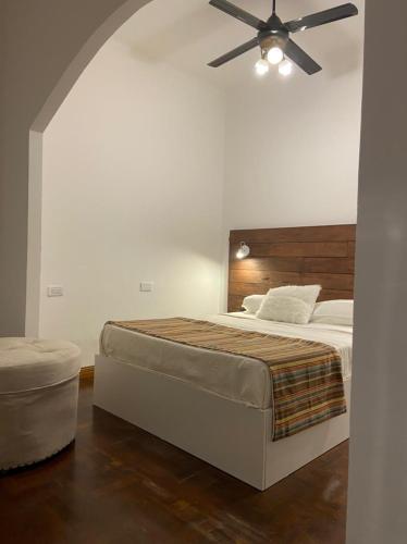 a bedroom with a bed with a ceiling fan at Espacio C in Mar del Plata