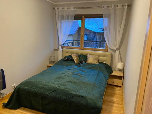 een slaapkamer met een bed en een raam bij Apartament Kolodziej in Zakopane