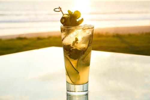 a drink on a table with a plant in it at The Samaya Seminyak Bali in Seminyak