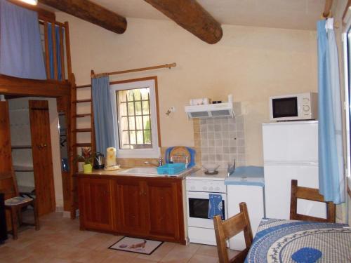 a kitchen with a white refrigerator and a sink at La Bastide des Raisins in Apt