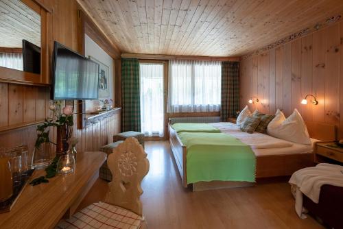a bedroom with a bed and a television in it at Salzano Basic Rooms Interlaken in Interlaken