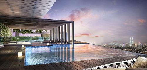 a rendering of a rooftop pool with a city skyline at HOMESTAY D'Univ 360 PLACE in Seri Kembangan