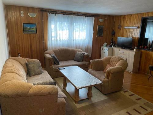 een woonkamer met twee banken en een salontafel bij Ski kuća Boki in Jahorina