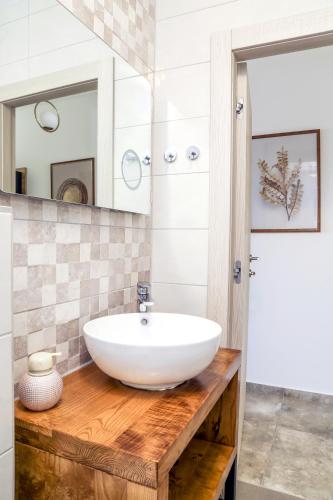 a bathroom with a white sink and a mirror at Villa Kajgo-Pag in Pag