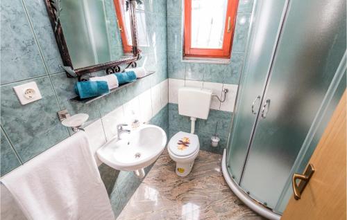 a bathroom with a sink and a shower and a toilet at Amazing Home In Bosiljevo With Kitchen in Bosiljevo