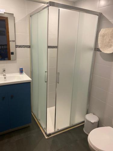 un bagno con doccia, WC e lavandino di Chambres d'Hôtes Garicoitz a Saint-Jean-Pied-de-Port