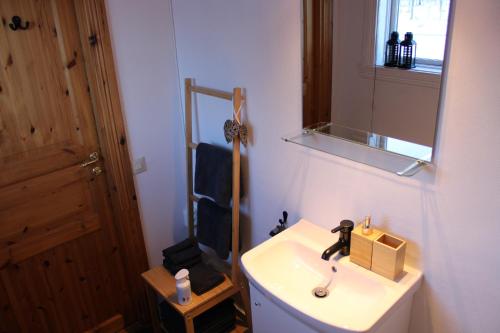 a bathroom with a toy figurine on a sink at Swedish Adventure in Brograngen