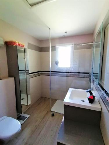 une salle de bain avec une douche, un lavabo et des toilettes dans l'établissement JULIANA, à Eyragues