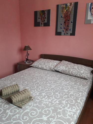 una camera con letto e pareti rosa di Jovanovic a Topola