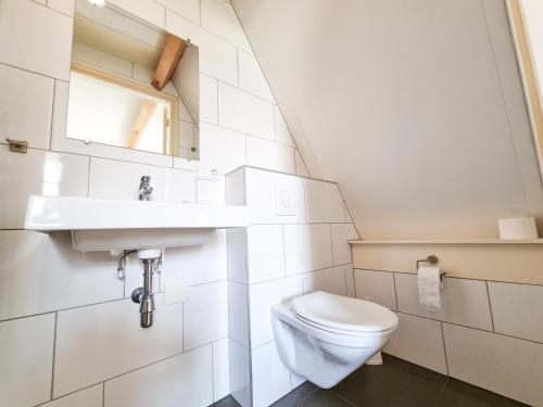 a white bathroom with a toilet and a sink at Landelijk gelegen vakantiestudio ME02 in Meliskerke