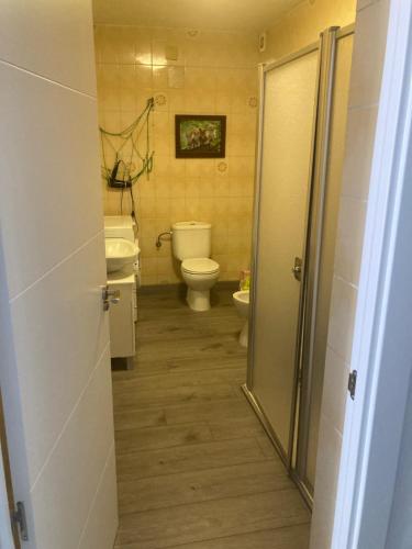 uma casa de banho com um WC e um lavatório em Apartamento Turístico Cervantes 18 em Losar de la Vera
