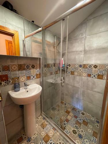 a bathroom with a sink and a shower at Authentic Turkish Home Suite in Istanbul