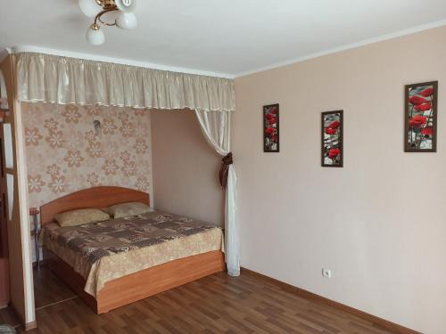- une chambre avec un lit et une fenêtre dans l'établissement Cozy apartments in the city center Kharkovskaya street, à Soumy