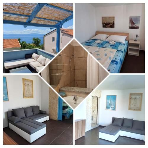 a collage of photos of a bedroom and a living room at Apartmani Omišalj in Omišalj