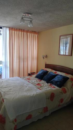 a bedroom with a large bed in front of a window at Canto del agua in La Serena