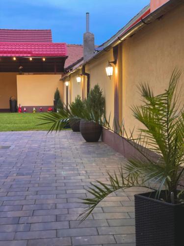 a courtyard of a house with a brick driveway at La Mimi Villa in Sadu
