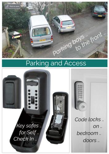 a collage of two pictures with a car and a pay phone at Victorian Terrace Old Stoke - With Self Check In and Free Parking - Rooms at ipswichdigs in Ipswich