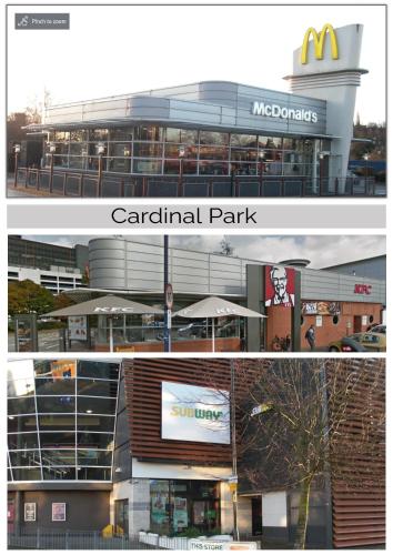two pictures of a restaurant and a car rental park at Victorian Terrace Old Stoke - With Self Check In and Free Parking - Rooms at ipswichdigs in Ipswich