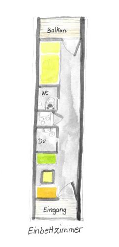 a drawing of a stairwell with yellow and green at Almenland Apartment Passail in Passail