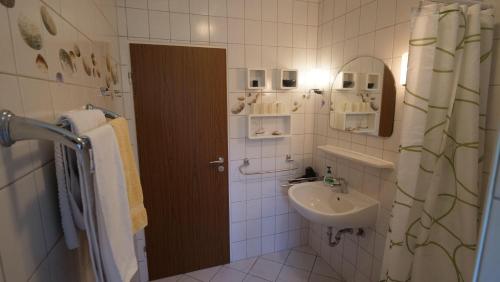 a bathroom with a sink and a mirror at Ferienwohnung-Amanda-2 in Bad Zwischenahn