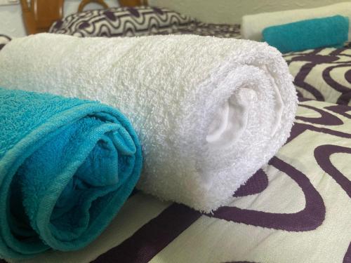 a roll of toilet paper on top of a bed at Habitacion en casa rural particular el Palomar in Villena