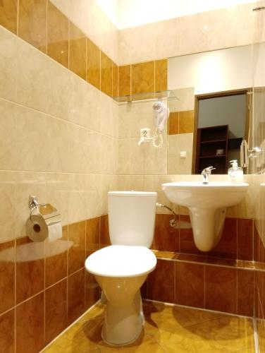 a bathroom with a toilet and a sink at Beta Pension in Prague