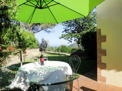 uma mesa com um guarda-chuva verde num pátio em Holiday Home Il Monte-1 by Interhome em Monte Santa Maria Tiberina
