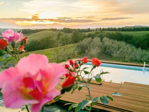 a vase of flowers sitting next to a pool at Apartment Podere La Torre-2 by Interhome in Certaldo