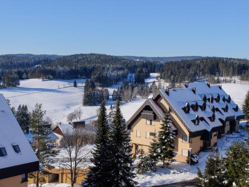 an aerial view of a house in the snow at Apartment Schwarzwaldblick-27 by Interhome in Obertal