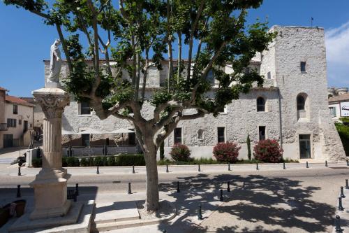 a tree in front of a stone building at Hotel De L'Atelier in Villeneuve-lès-Avignon