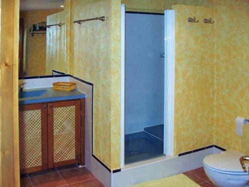 a bathroom with a shower and a toilet at EL MIRADOR in Alaior