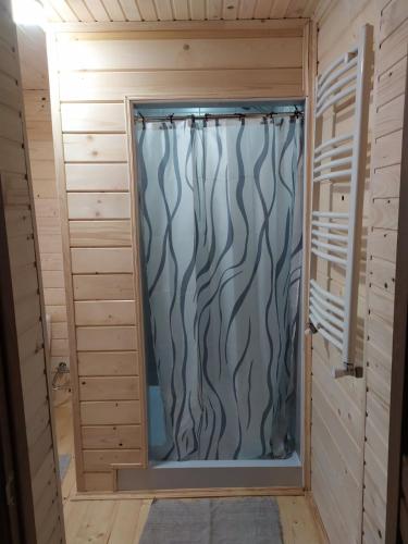 a shower in a sauna with a window at Бриндуш in Tatariv
