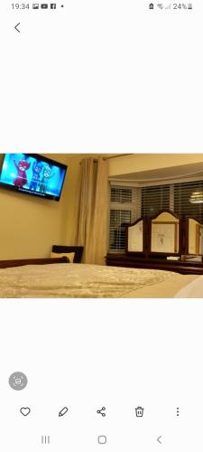 a bedroom with a bed and a flat screen tv at Woodhaven Manor h91rc9d in Galway