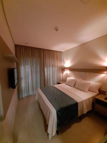 a hotel room with a large bed and a television at Ilhéus North Residence Danilo in Uruçuca