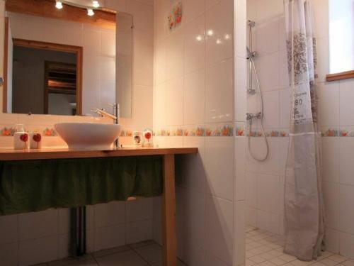 ein Bad mit einem Waschbecken und einer Dusche in der Unterkunft Gîte Saint-Christophe-sur-Dolaison, 4 pièces, 8 personnes - FR-1-582-284 in Saint-Christophe-sur-Dolaison