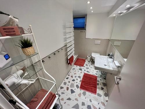 Un baño pequeño con lavabo e inodoro. en Steinerberg Appartement, en Sankt Johann in Tirol