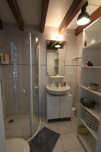 a bathroom with a shower and a sink at Appartement SOULAC SUR MER À 500 m de la plage N 3 in Soulac-sur-Mer