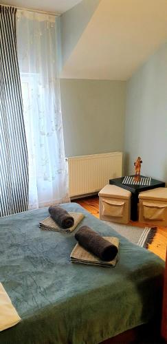 ウェンクニツァにあるZajazd Parkの枕が2つ置かれたベッドのある寝室