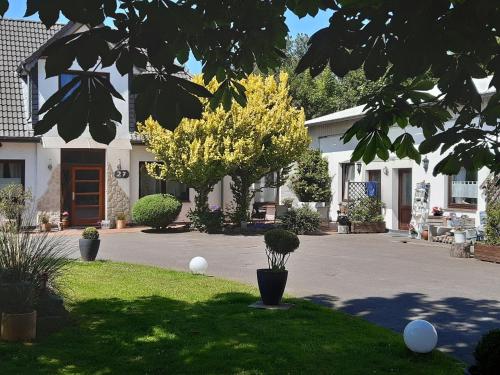 a house with a yard with white balls in the grass at Ferienwohnungen-im-Koog-2 in Wesselburenerkoog