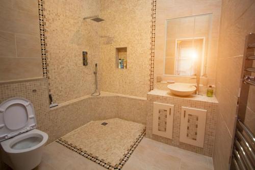 a bathroom with a toilet and a sink at Maldon - A Family house in South Devon in Plymouth