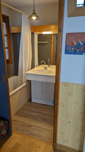 une salle de bain avec un lavabo et une baignoire dans l'établissement Studio sympa a saint Gervais les bains, à Saint-Gervais-les-Bains