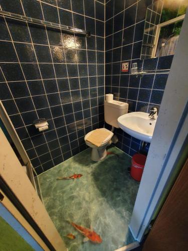 a bathroom with a toilet and a sink at Hotel-Pension Dressel in Warmensteinach