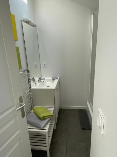 La salle de bains est pourvue d'un lavabo et d'un miroir. dans l'établissement Le Seven, à Bordeaux