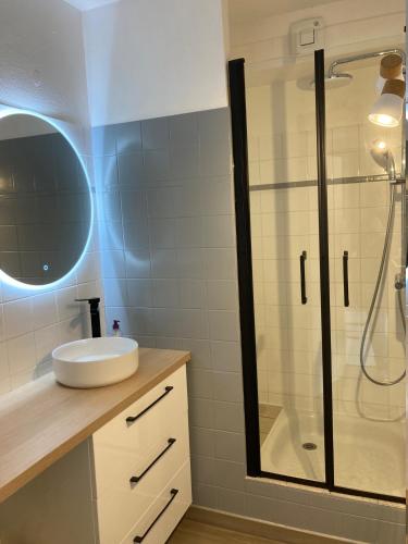 une salle de bain avec un lavabo et une douche dans l'établissement La Naturelle 227 Wimereux, à Wimereux