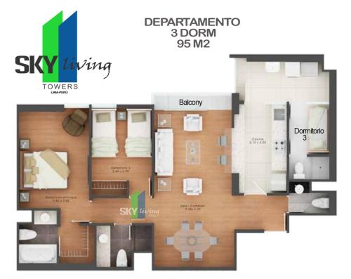 a diagram of a floor plan of a apartment at Skyliving Towers Apartments - Perú in Lima
