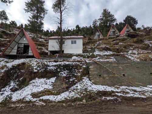 un grupo de casas en una colina con nieve en Cottages Amid Mountains en Joshīmath