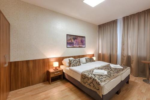 PalÃ¡rikovoにあるWellness a Relax centrum Palárikovoのベッドと窓のあるホテルの部屋