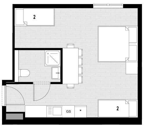 a black and white floor plan of a room at Betariel Apartments M12 in Vienna